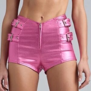 OH POLLY X Bratz Collab Sz 6 METALLIC Hot Pink HIGH WAIST SHORTS Silver Buckles